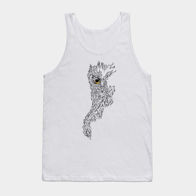 Owl Calligraphic Flourish Tattoo Design Tank Top by Jarrodjvandenberg